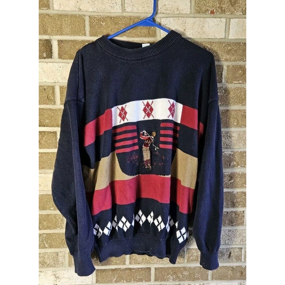 IZOD Vintage Golf Argyle Sweater Size L Large RARE Mens Striped Knit Holiday